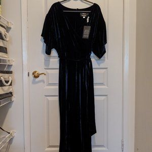 Midnight Blue Velvet Wrap Dress